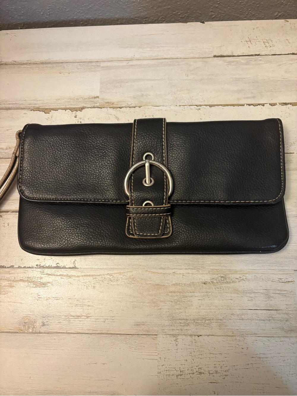 New York & Company Black Clutch with Silver Buckle